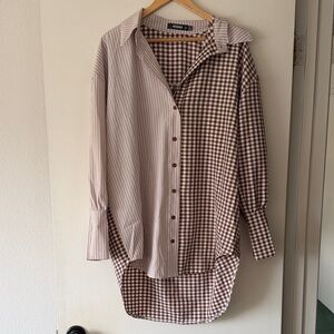 Missguided Brown and White Checkered Shirt